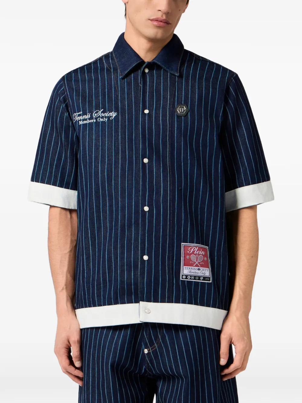 Philipp Plein Denim shirtjack met korte mouwen Blauw