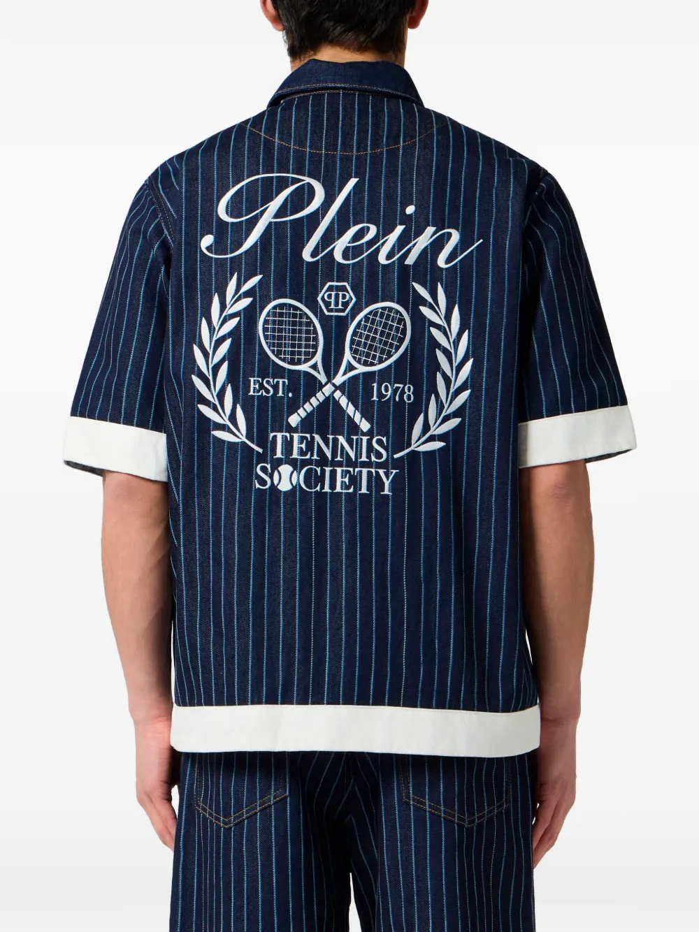 Philipp Plein Denim shirtjack met korte mouwen Blauw