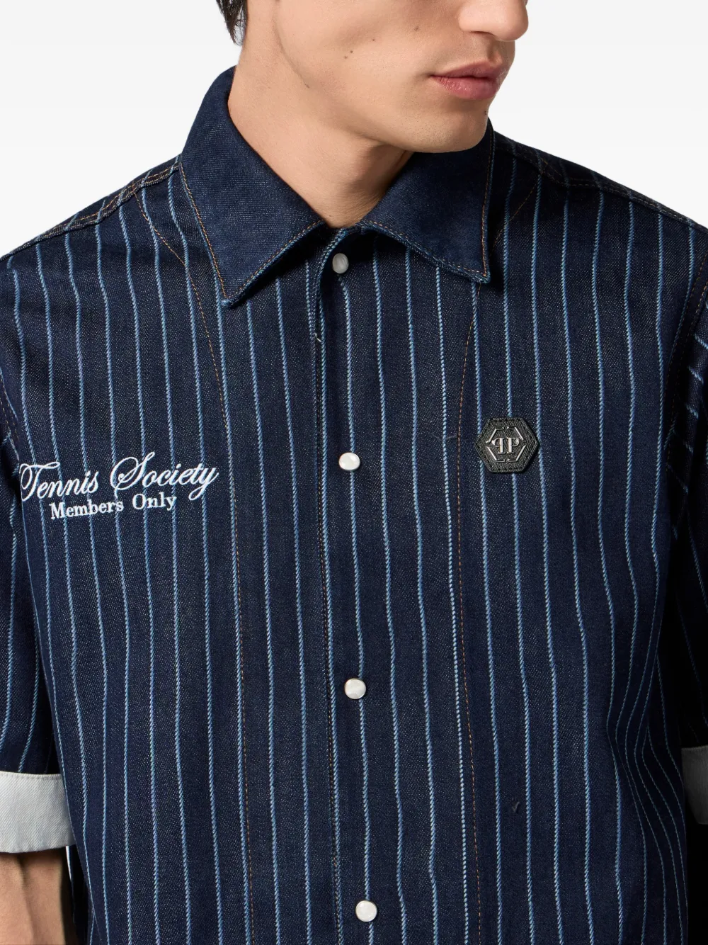 Philipp Plein Denim shirtjack met korte mouwen Blauw