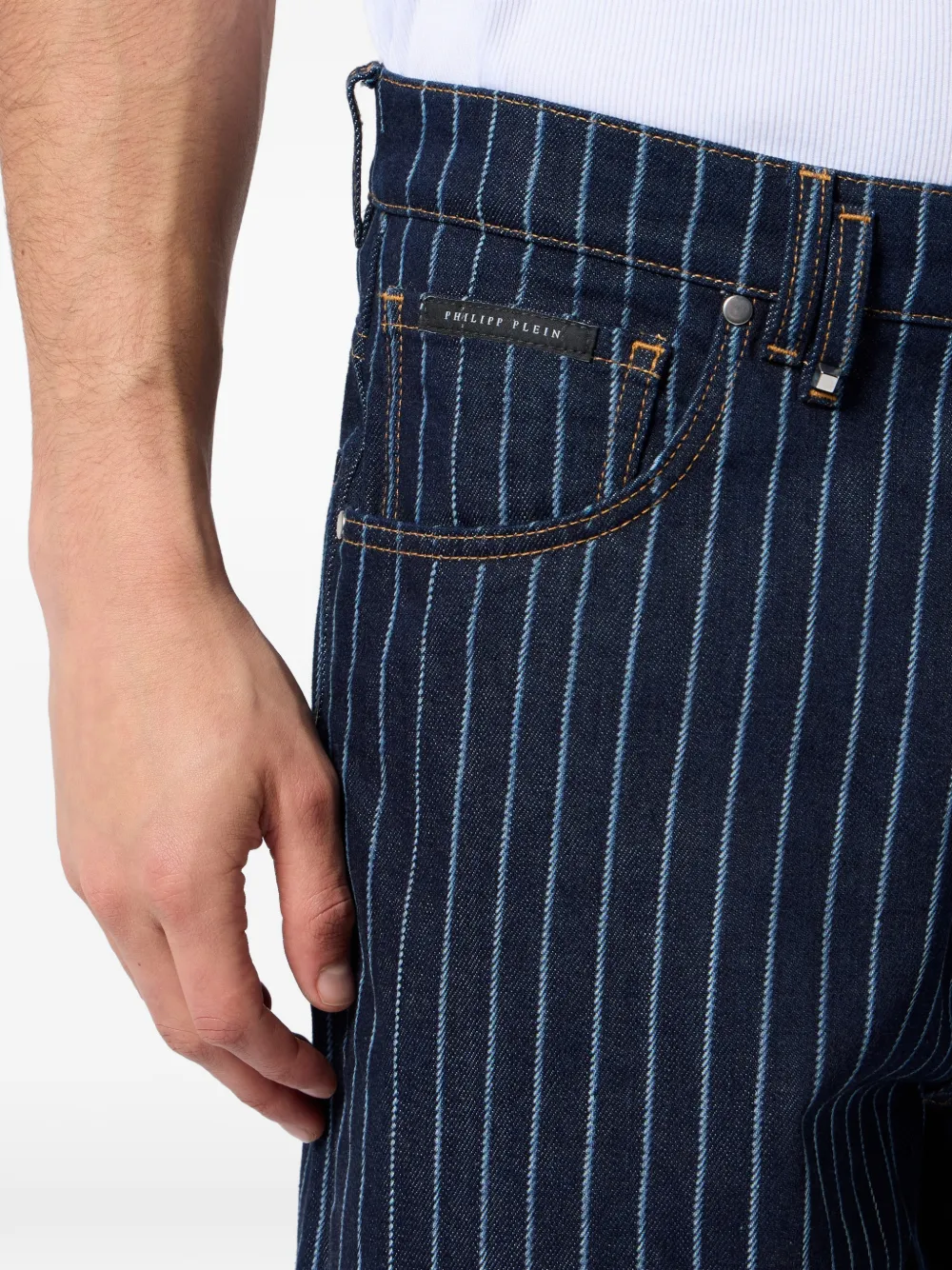 Philipp Plein Denim shorts met krijtstreep Blauw