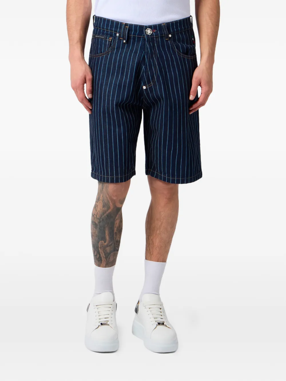 Philipp Plein Denim shorts met krijtstreep Blauw