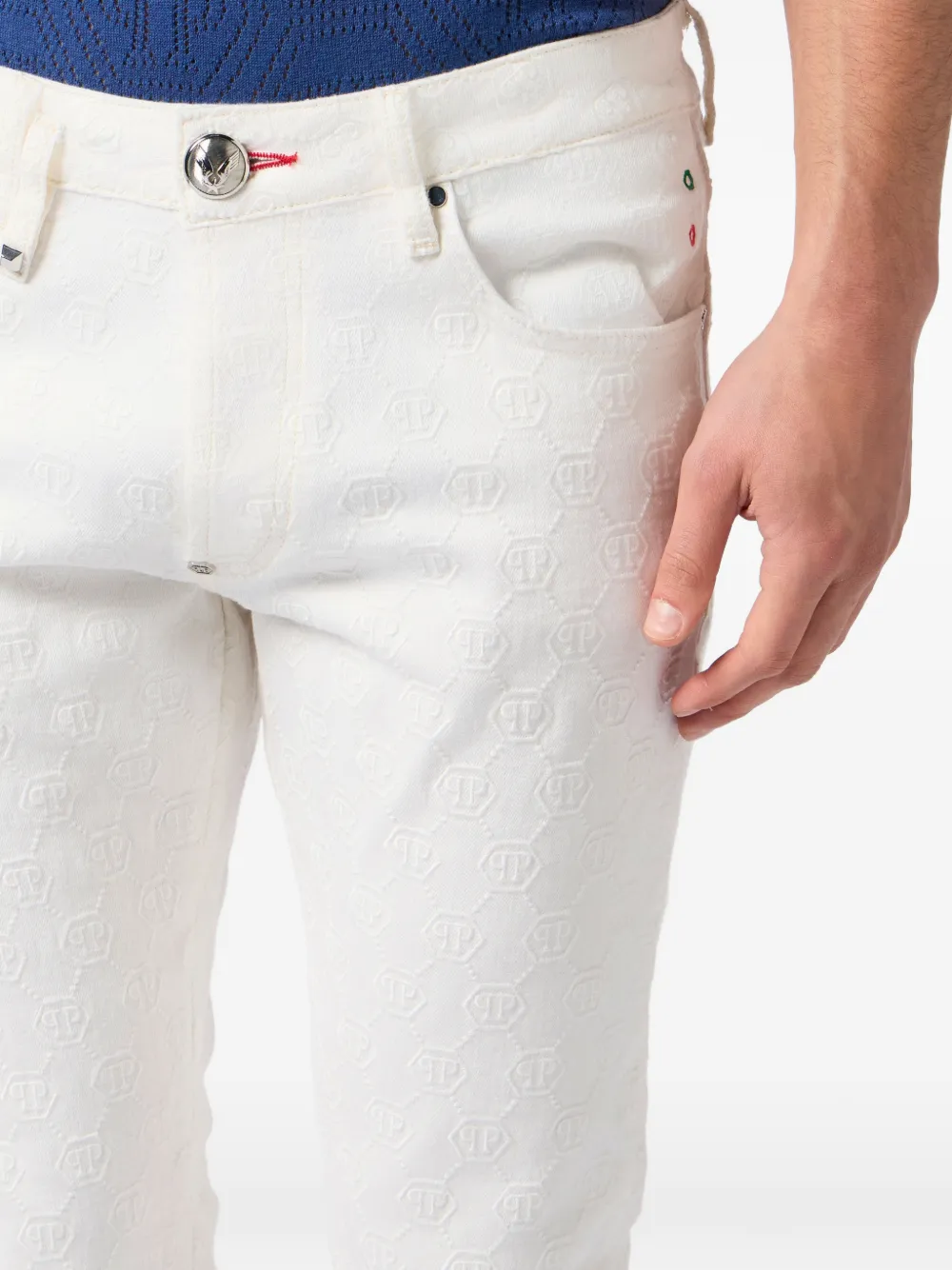 Philipp Plein Jeans met geborduurd monogram Wit