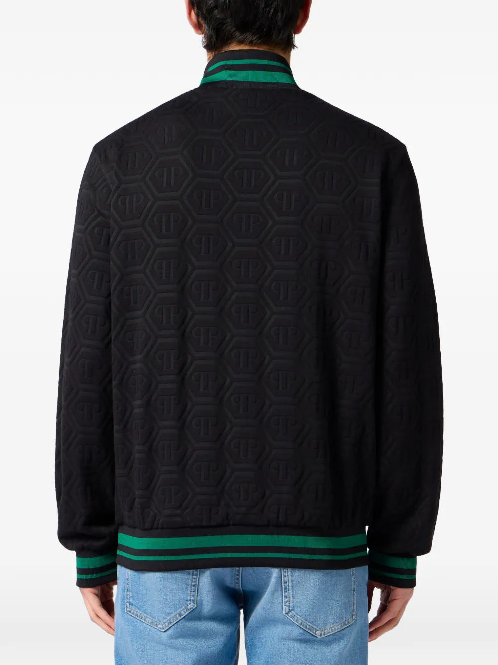 Philipp Plein Sweater met monogram jacquard en rits Zwart