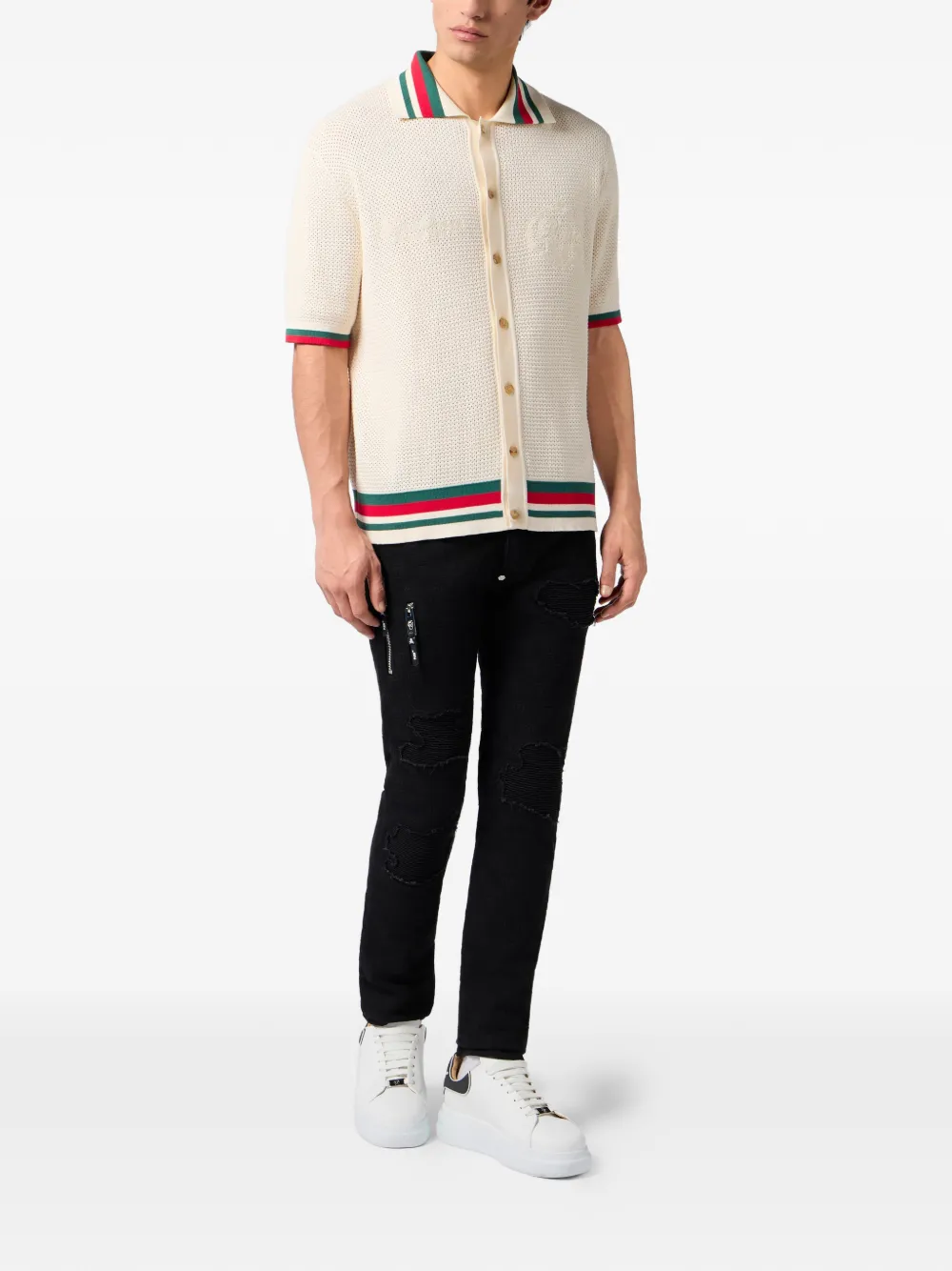 Philipp Plein Gestreept overhemd met knopen Beige