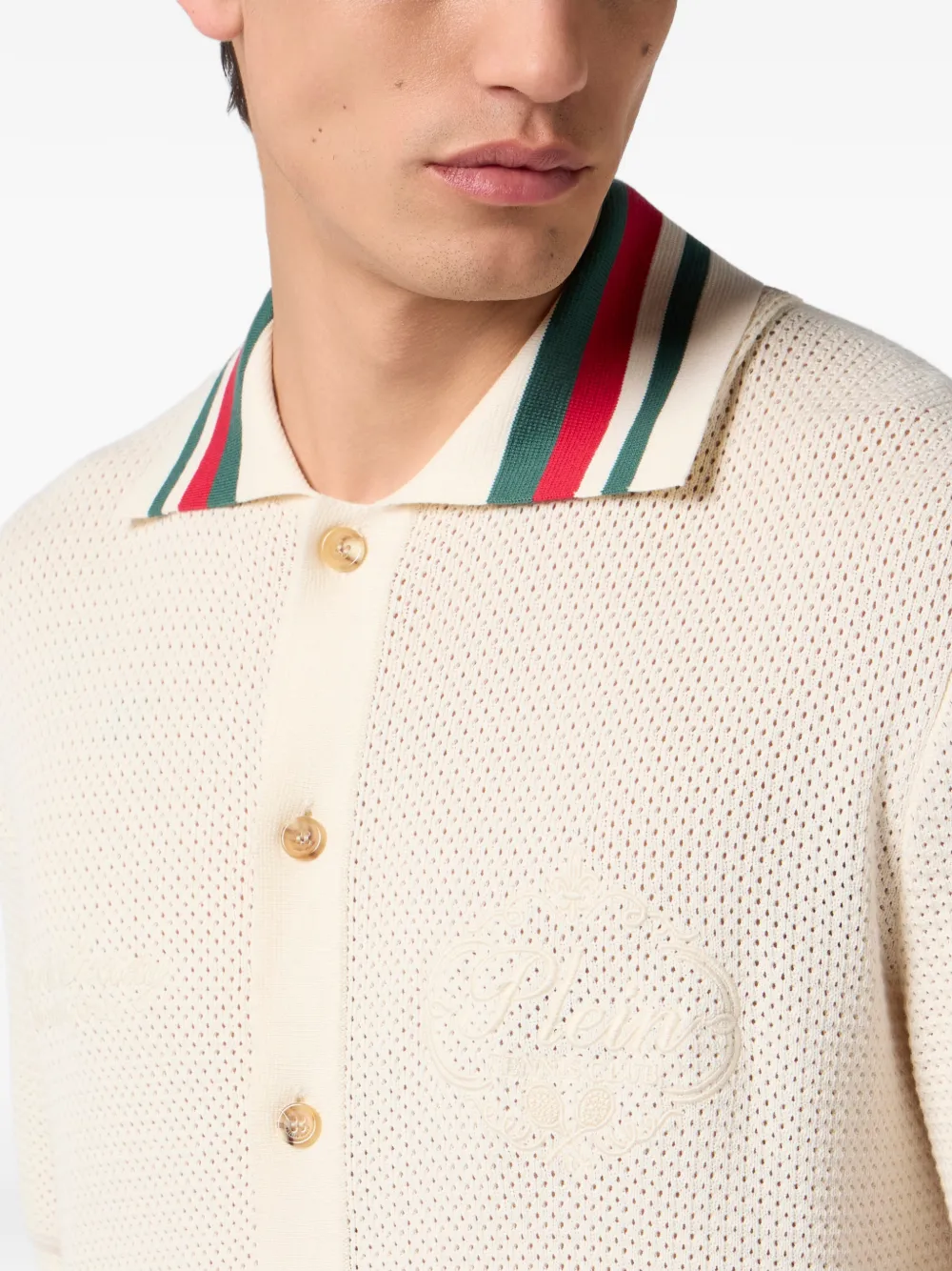 Philipp Plein Gestreept overhemd met knopen Beige