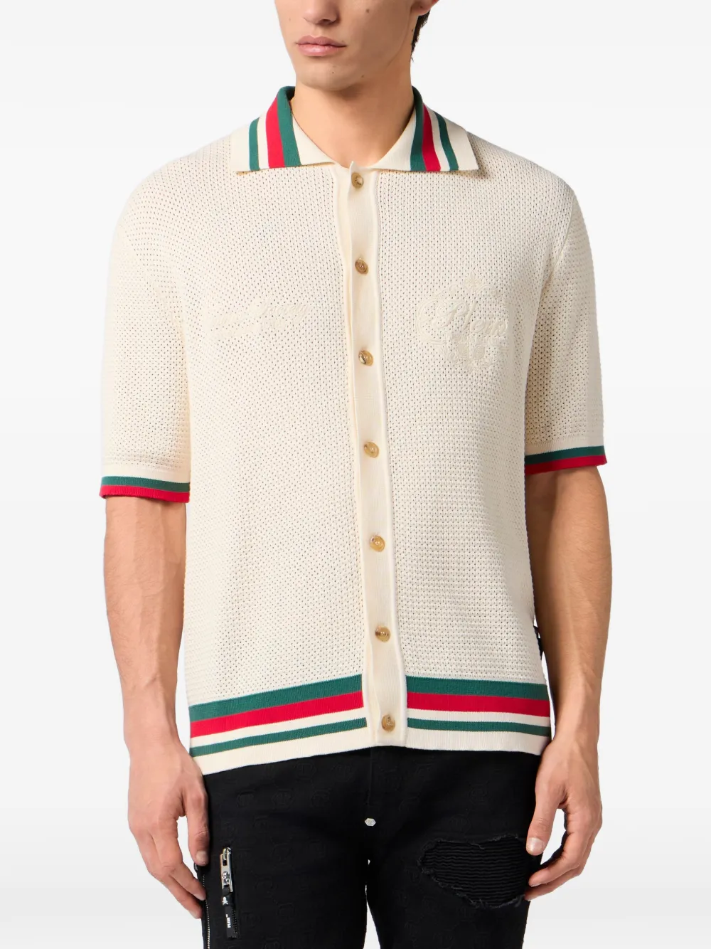 Philipp Plein Gestreept overhemd met knopen Beige