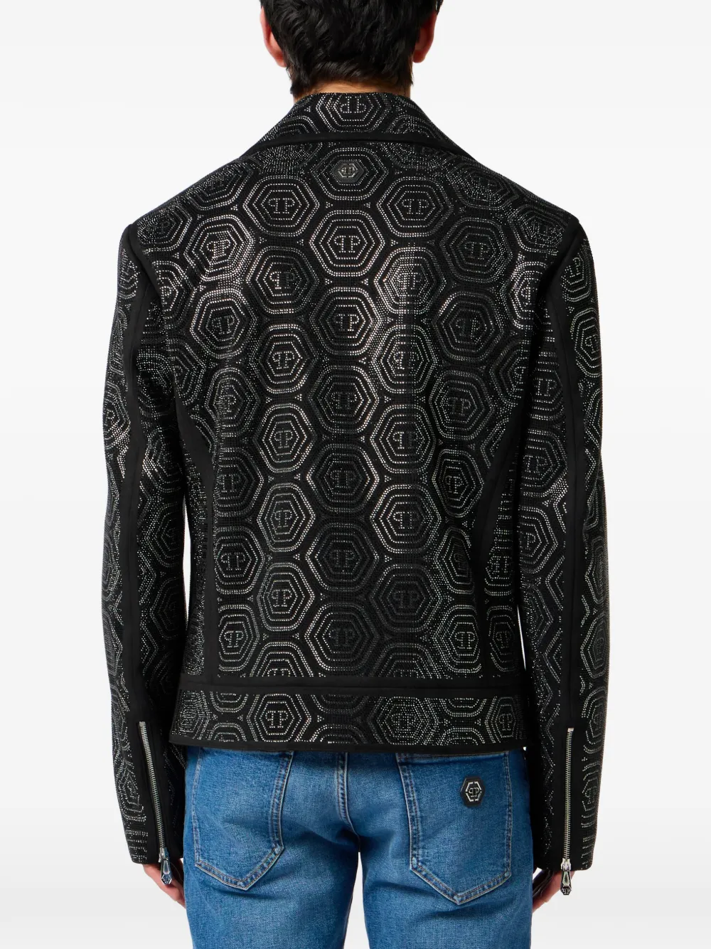Philipp Plein Bikerjack met monogram Zwart