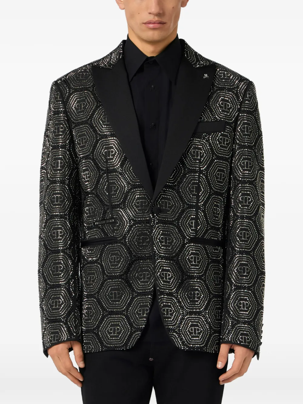  Philipp Plein Monogram Embellished Blazer - Black 