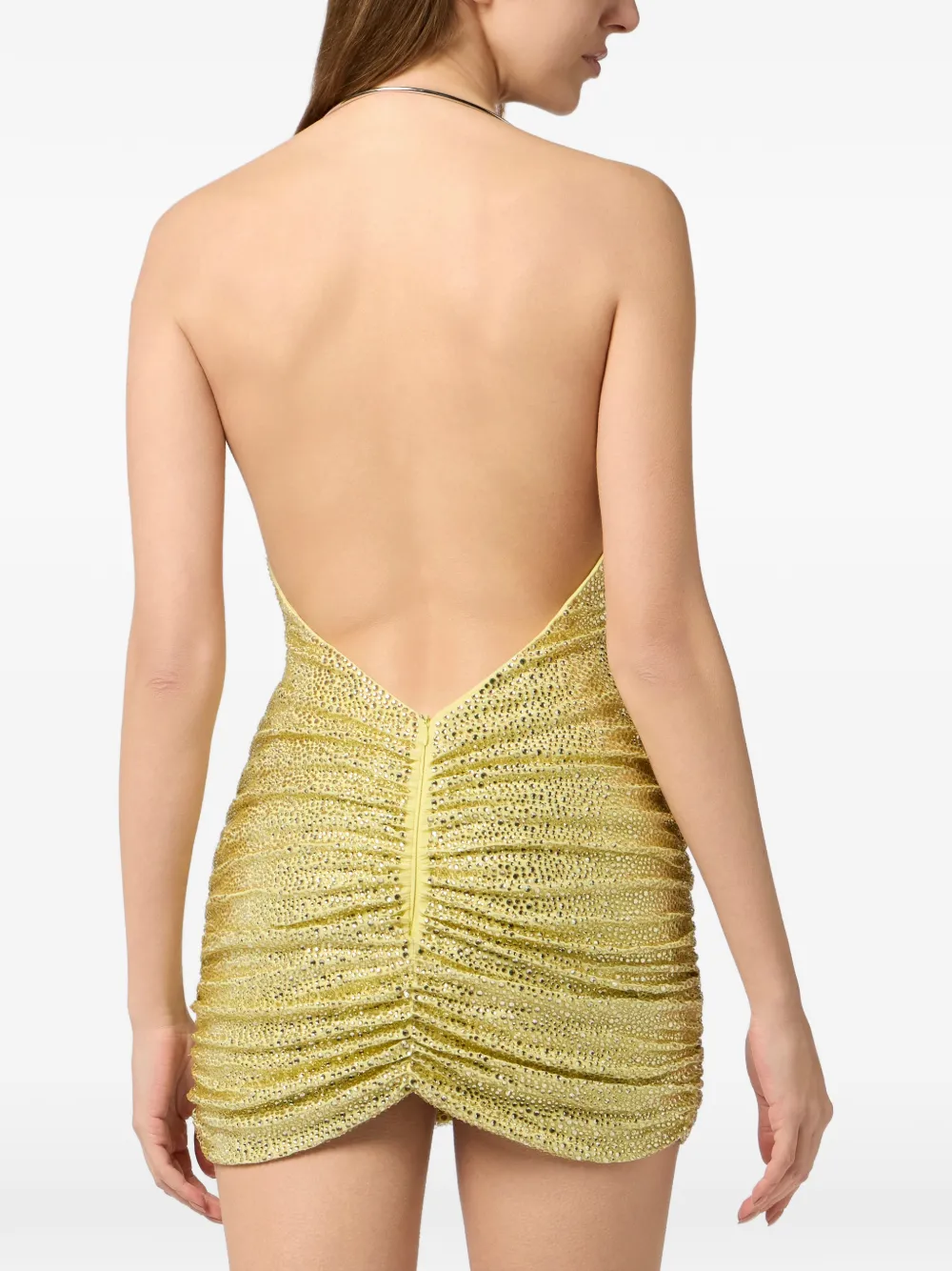 Philipp Plein Mini-jurk met ruches en doodskop-piercing Geel