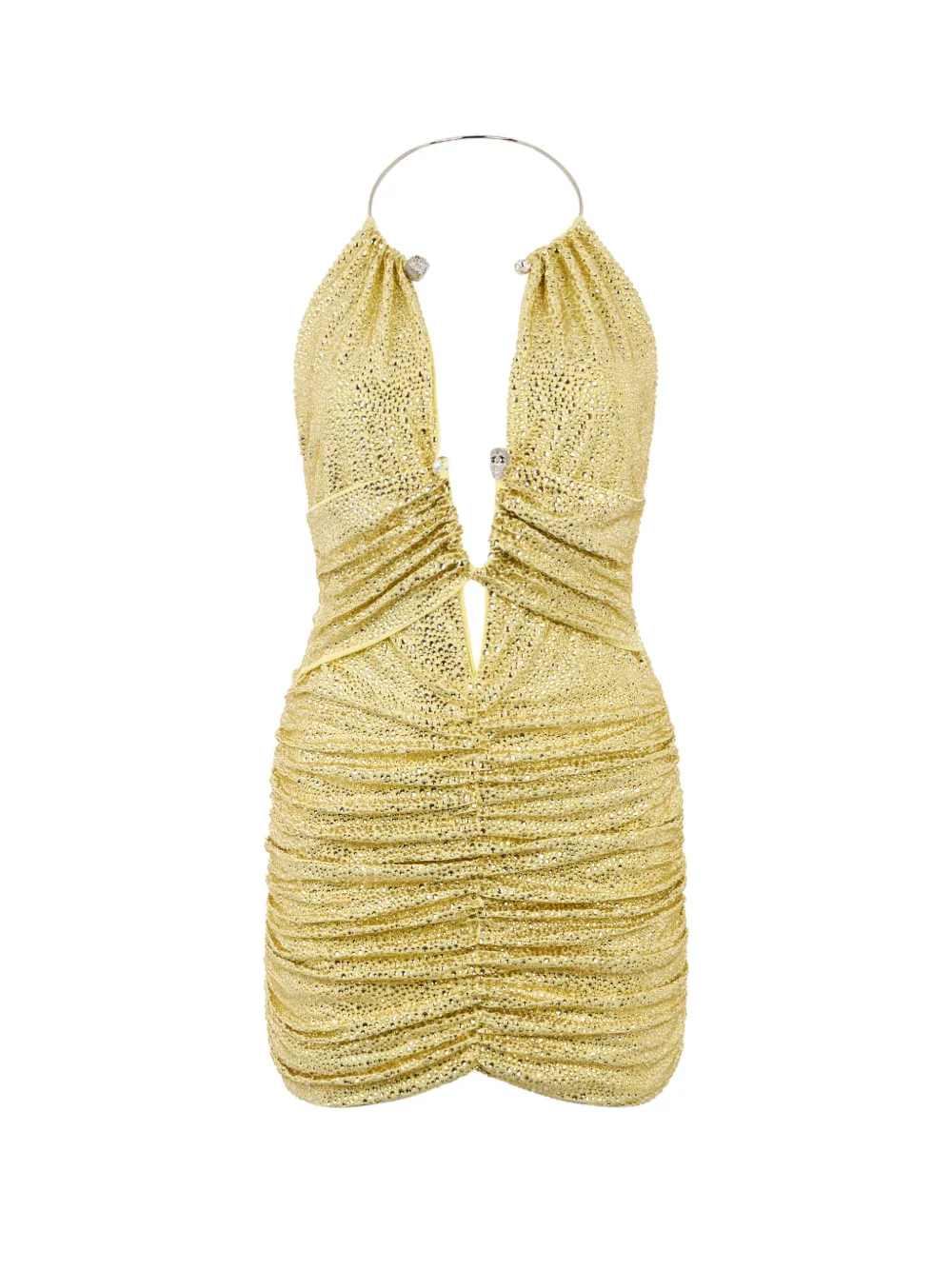 Philipp Plein skull-piercing ruched mini dress - Yellow