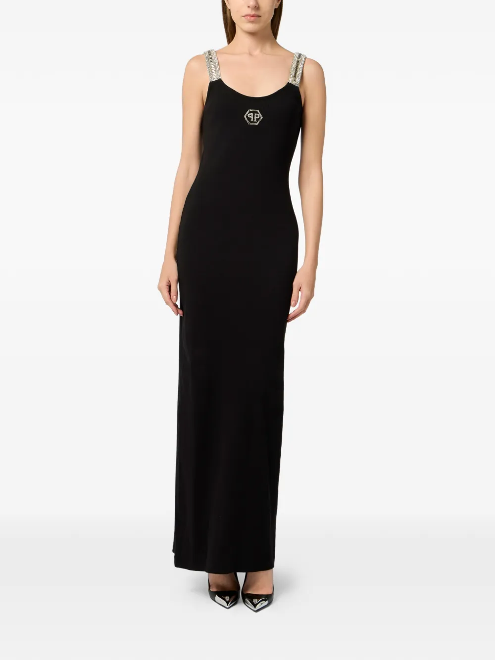Philipp Plein Hexagon maxi-jurk met stras Zwart
