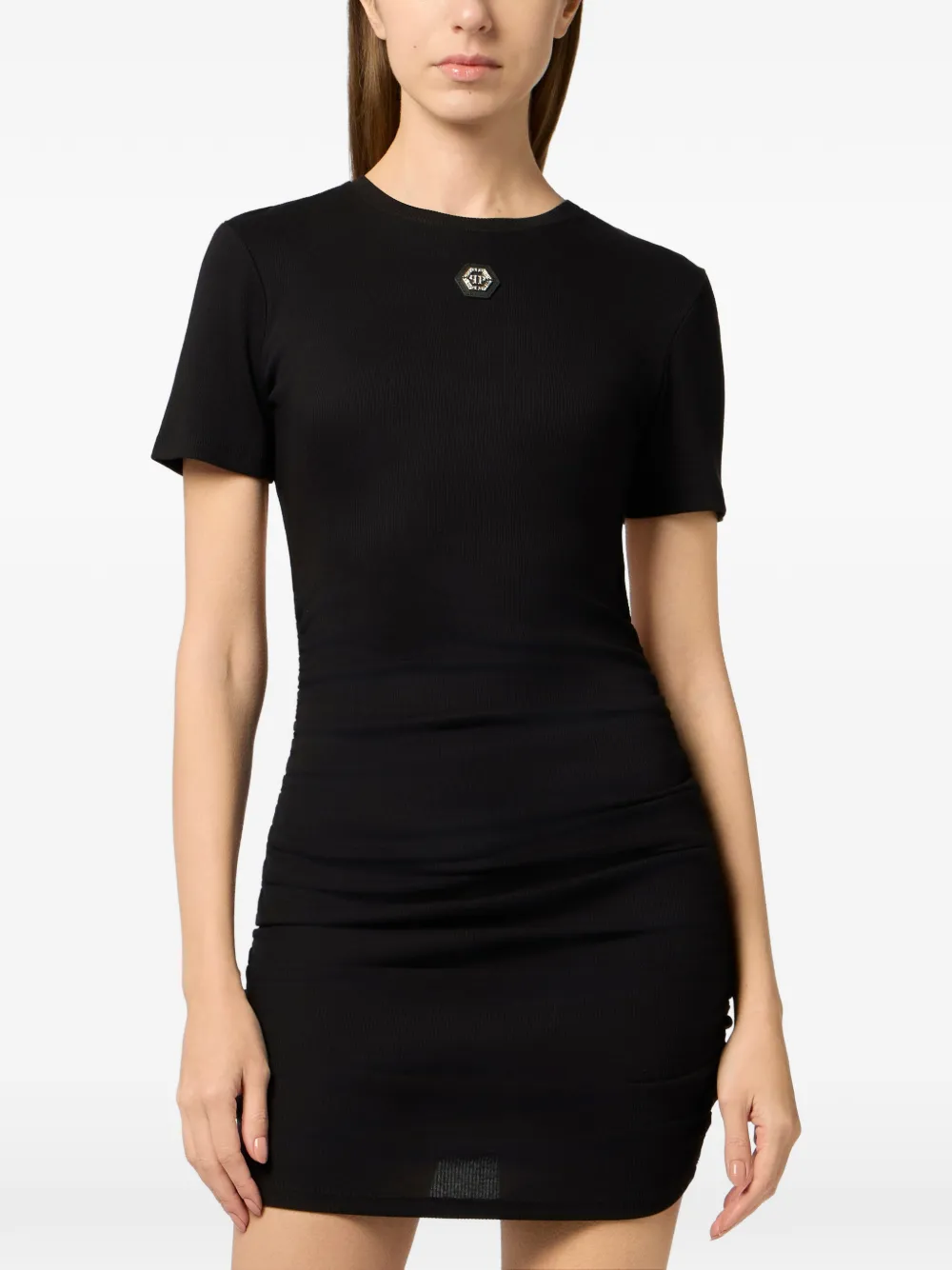 Philipp Plein T-shirtjurk met open rug en kenmerkende hanger Zwart