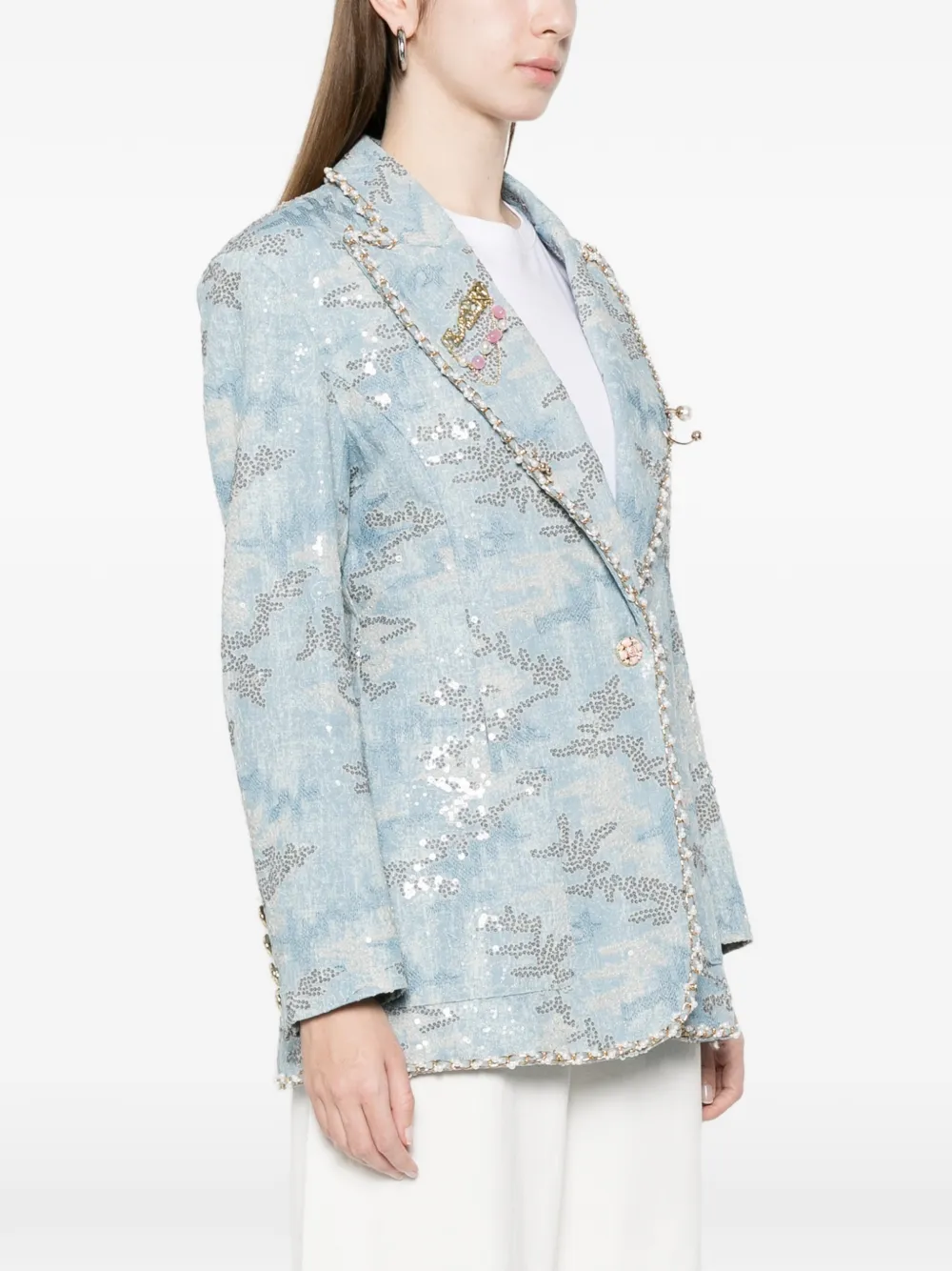  Minime Buttoned Embellished Blazer - Blue 