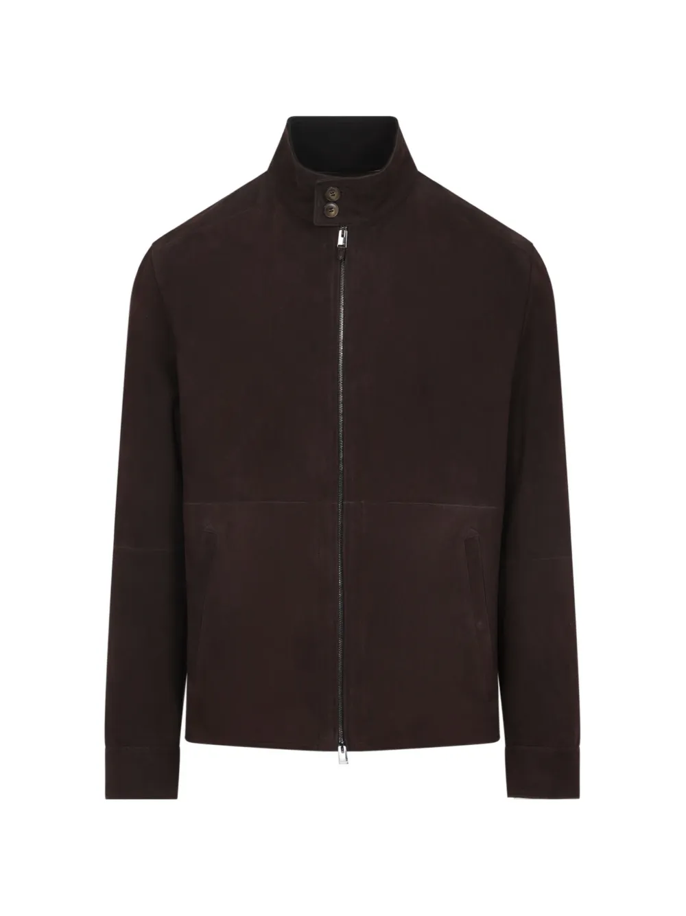 Canali button zip lambskin jacket - Marrone