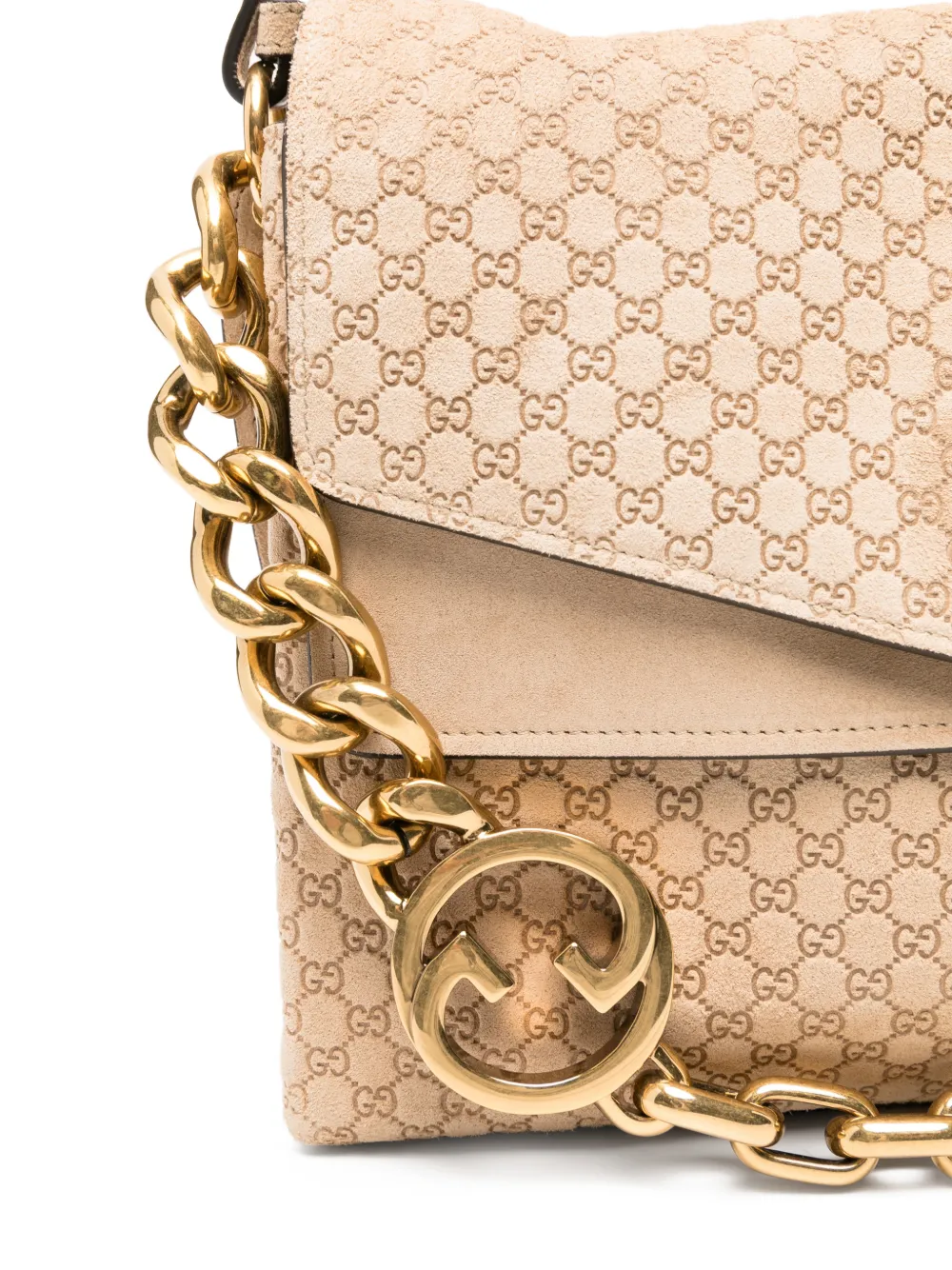 Gucci Grote GG schoudertas met ketting Beige