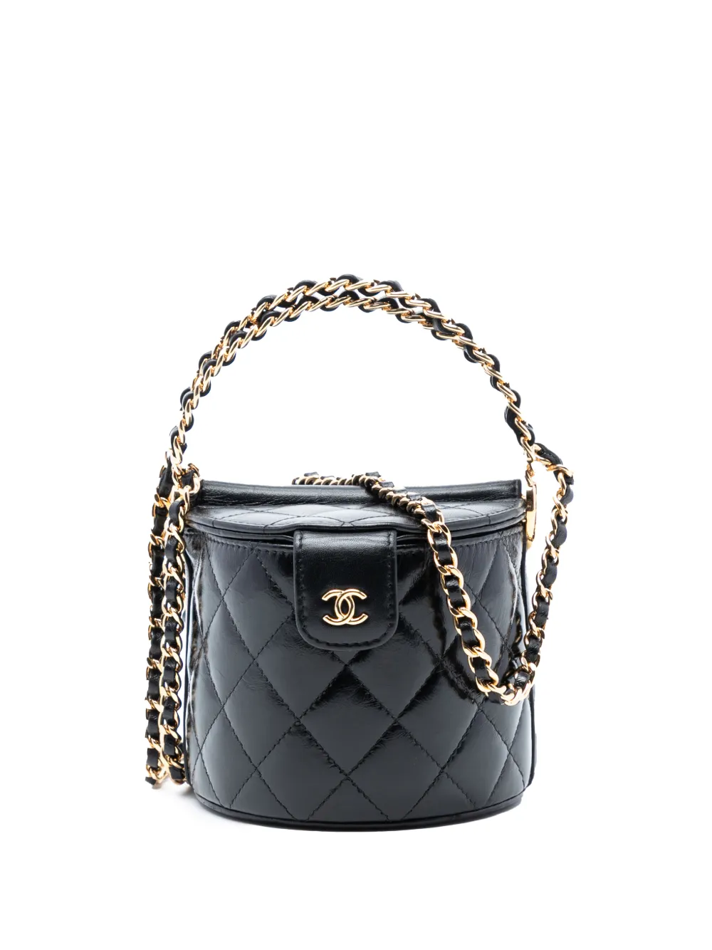 CHANEL Pre-Owned 2021-2025 Mini Quilted Shiny Lambskin Double Sided Vanity Case with Chain satchel - Nero