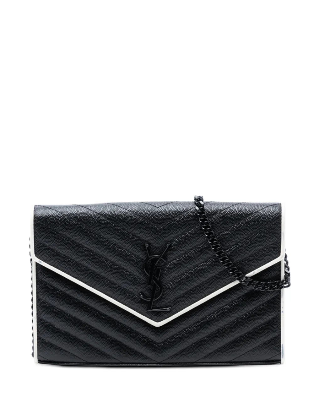 Saint Laurent Pre-Owned 2016 Bicolor Grain De Poudre Chevron Monogram Monochrome Envelope Chain Wallet crossbody bag - Nero