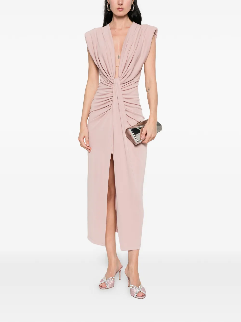  Imperial Draped V-neck Midi Dress - Pink 