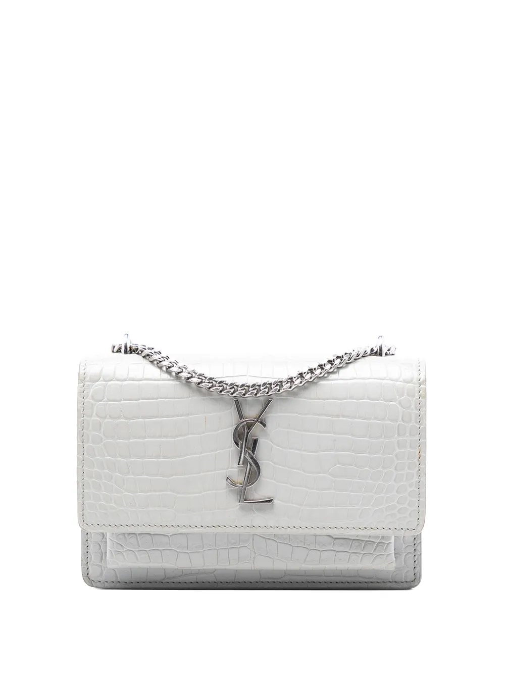 Saint Laurent Pre-Owned 2016-2025 Mini Croc Embossed Leather Monogram Sunset Wallet on Chain crossbody bag - Grigio