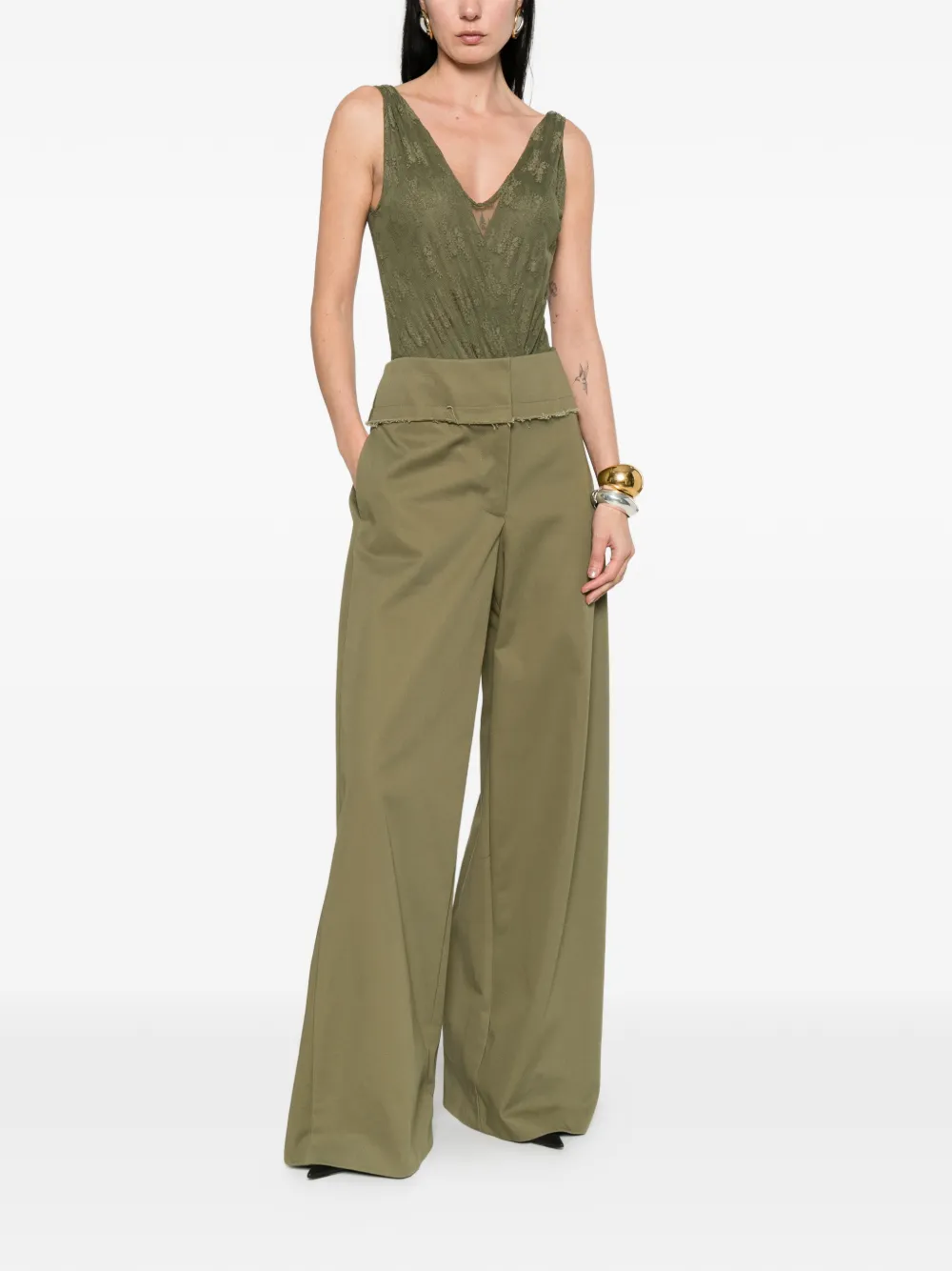  Imperial Lace V-neck Top - Green 