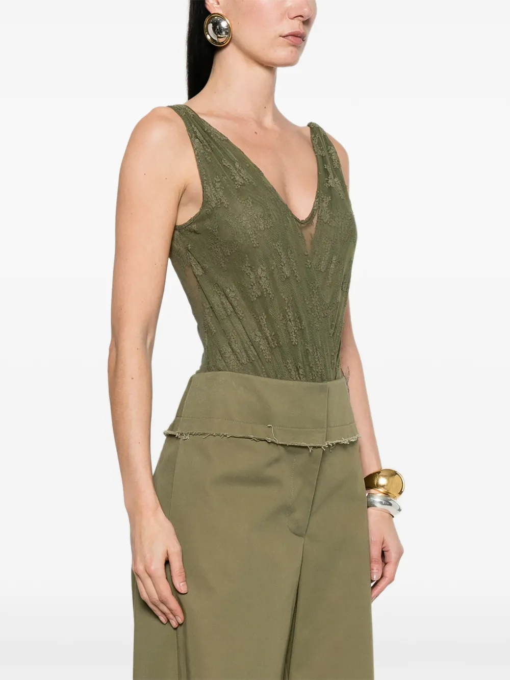  Imperial Lace V-neck Top - Green 