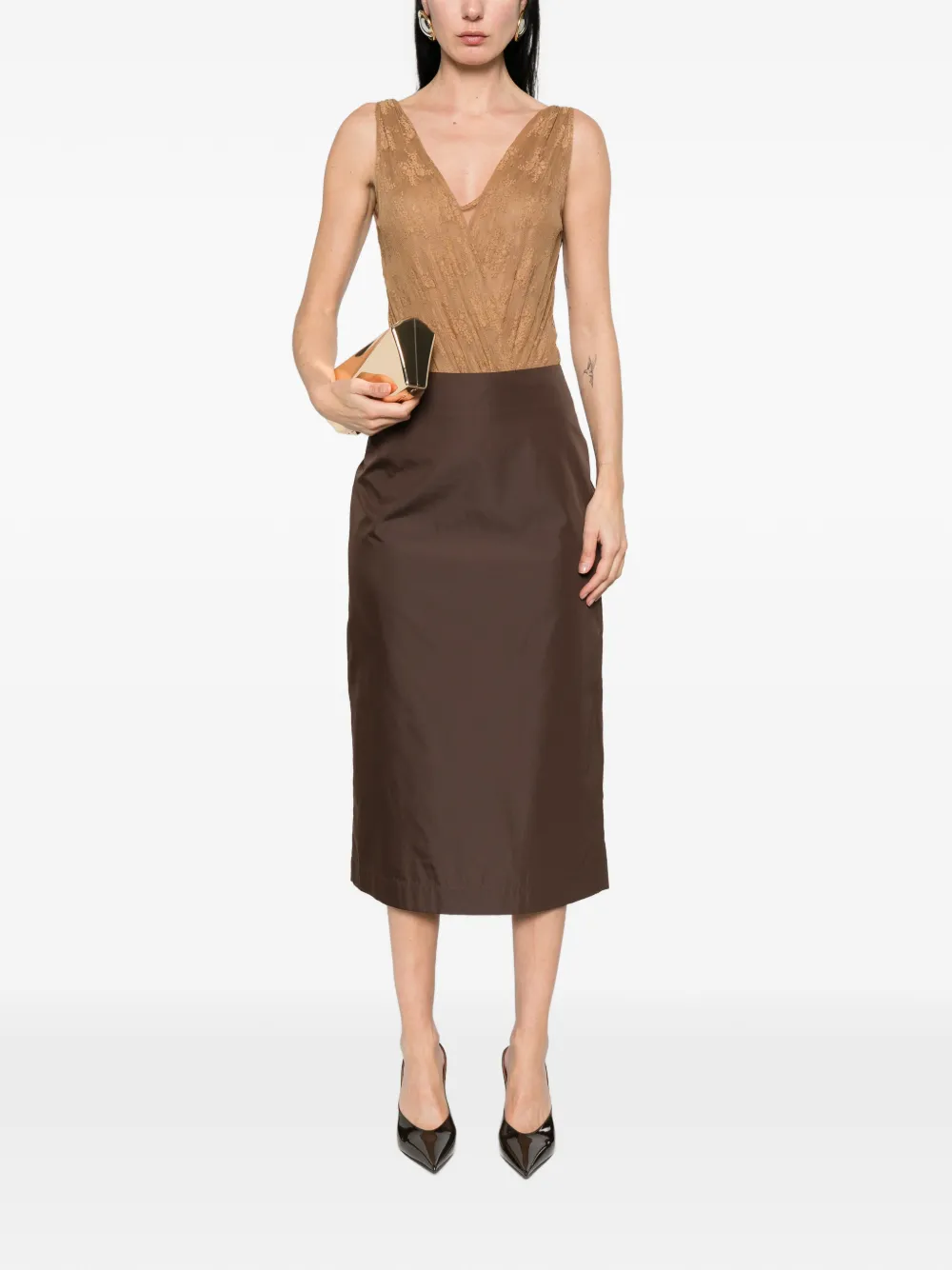  Imperial Lace V-neck Bodysuit - Brown 