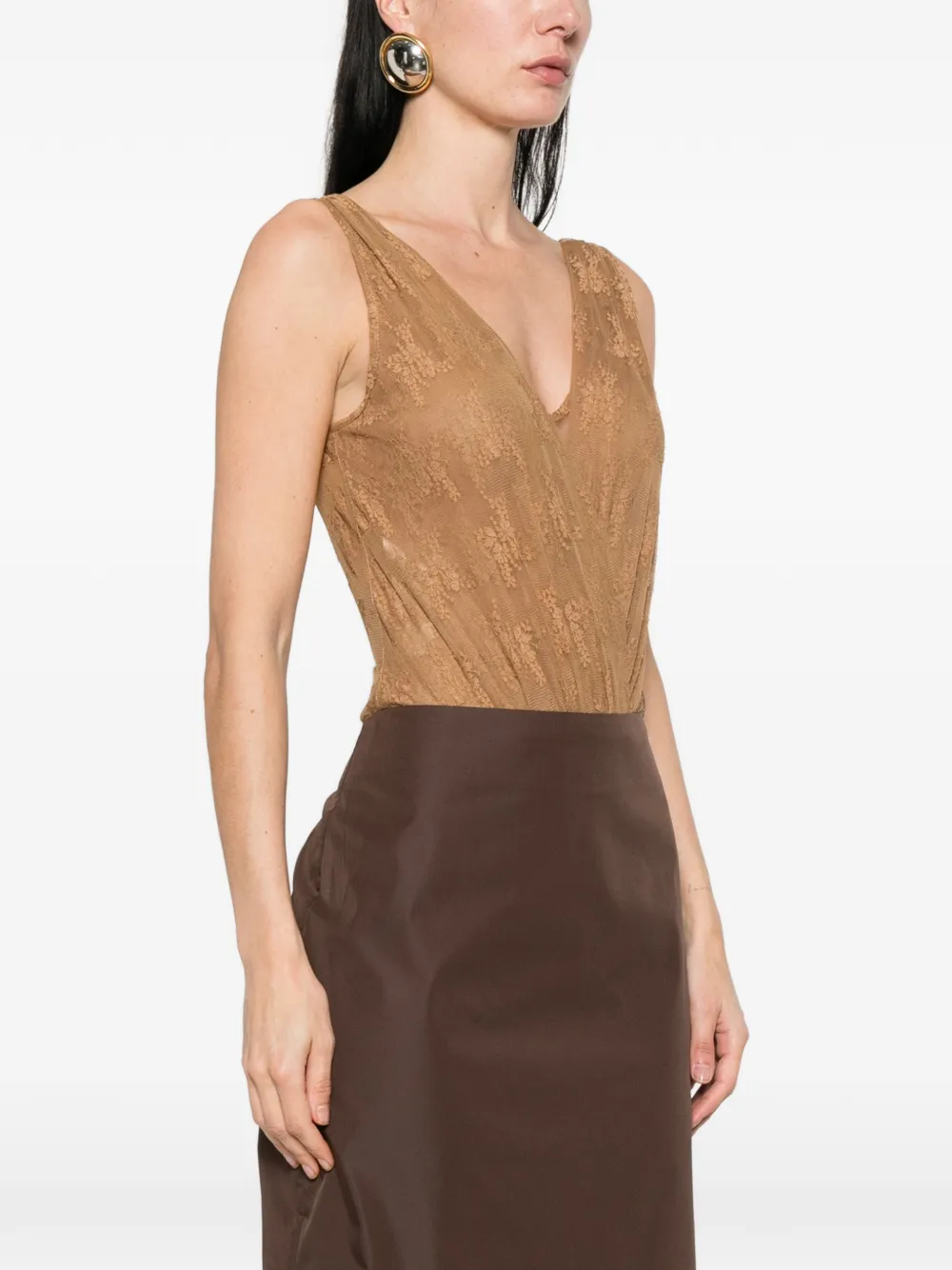  Imperial Lace V-neck Bodysuit - Brown 