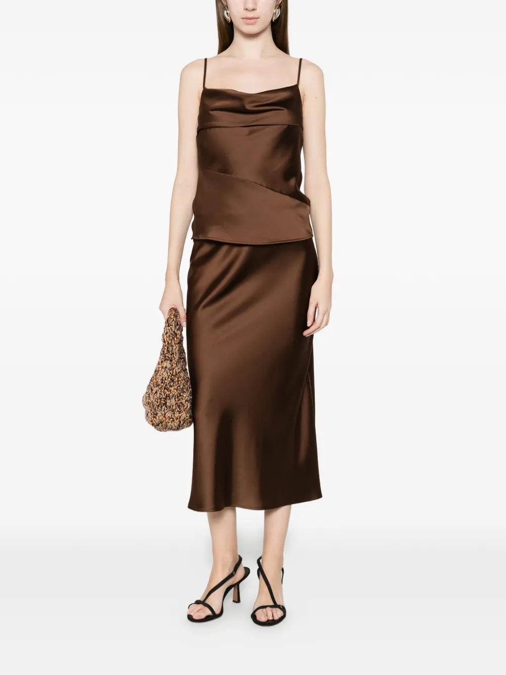  Imperial Falda Midi Elástica - Marrón 