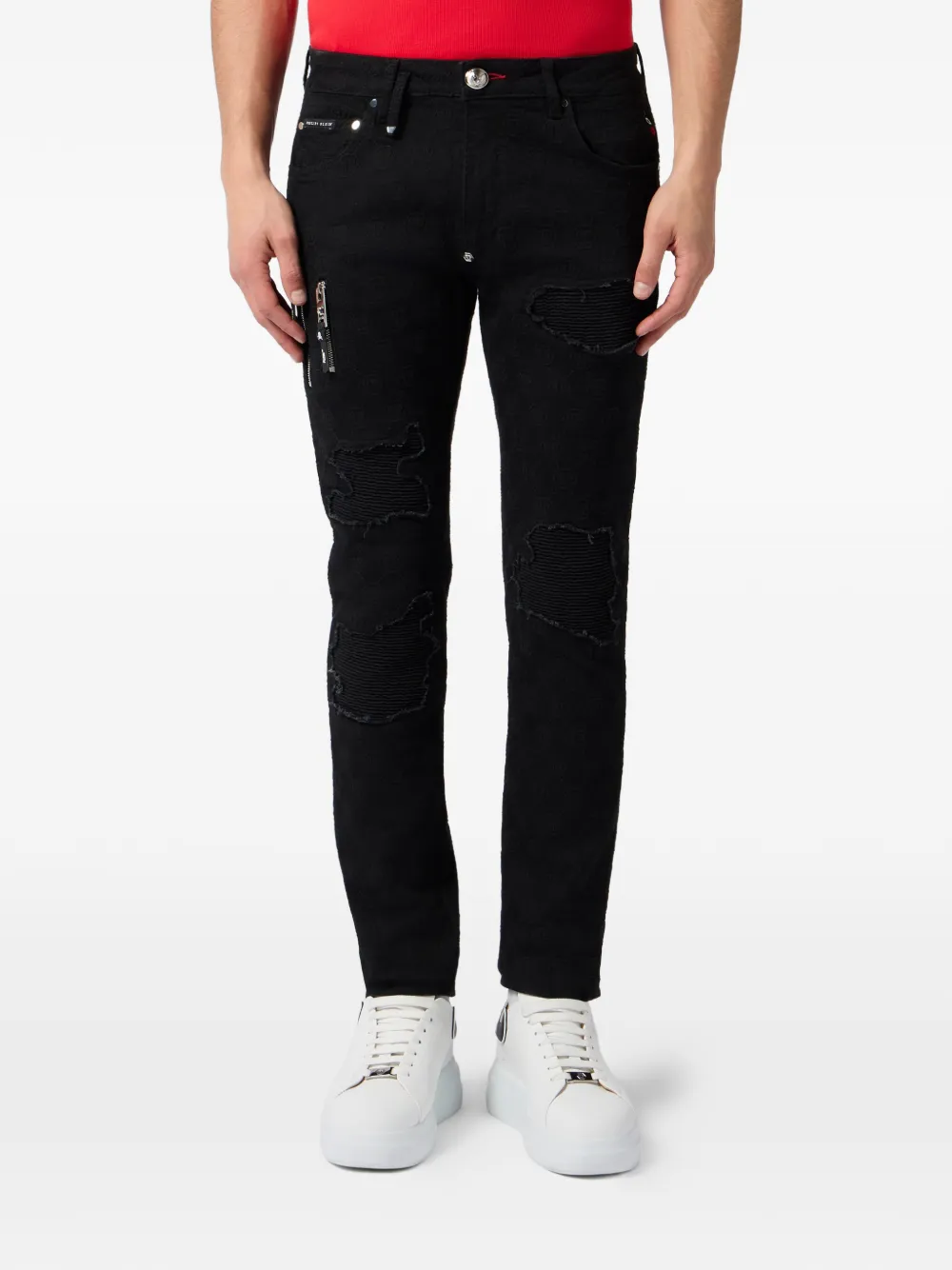 Philipp Plein Rockstar fit jeans met geborduurd monogram Zwart