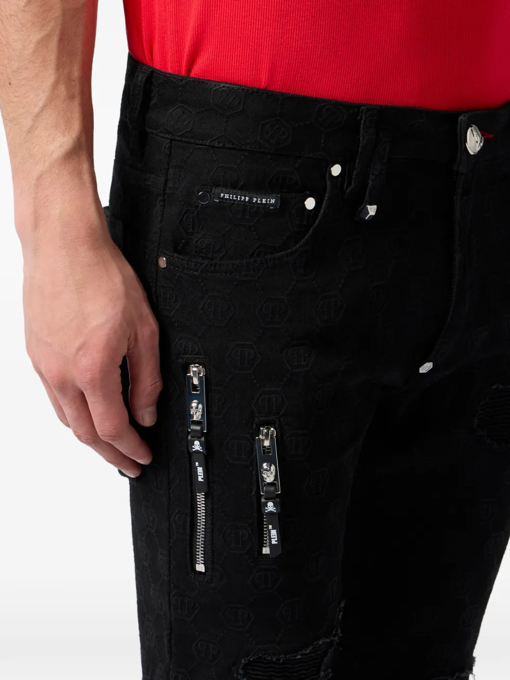 Philipp Plein Rockstar fit jeans met geborduurd monogram Zwart