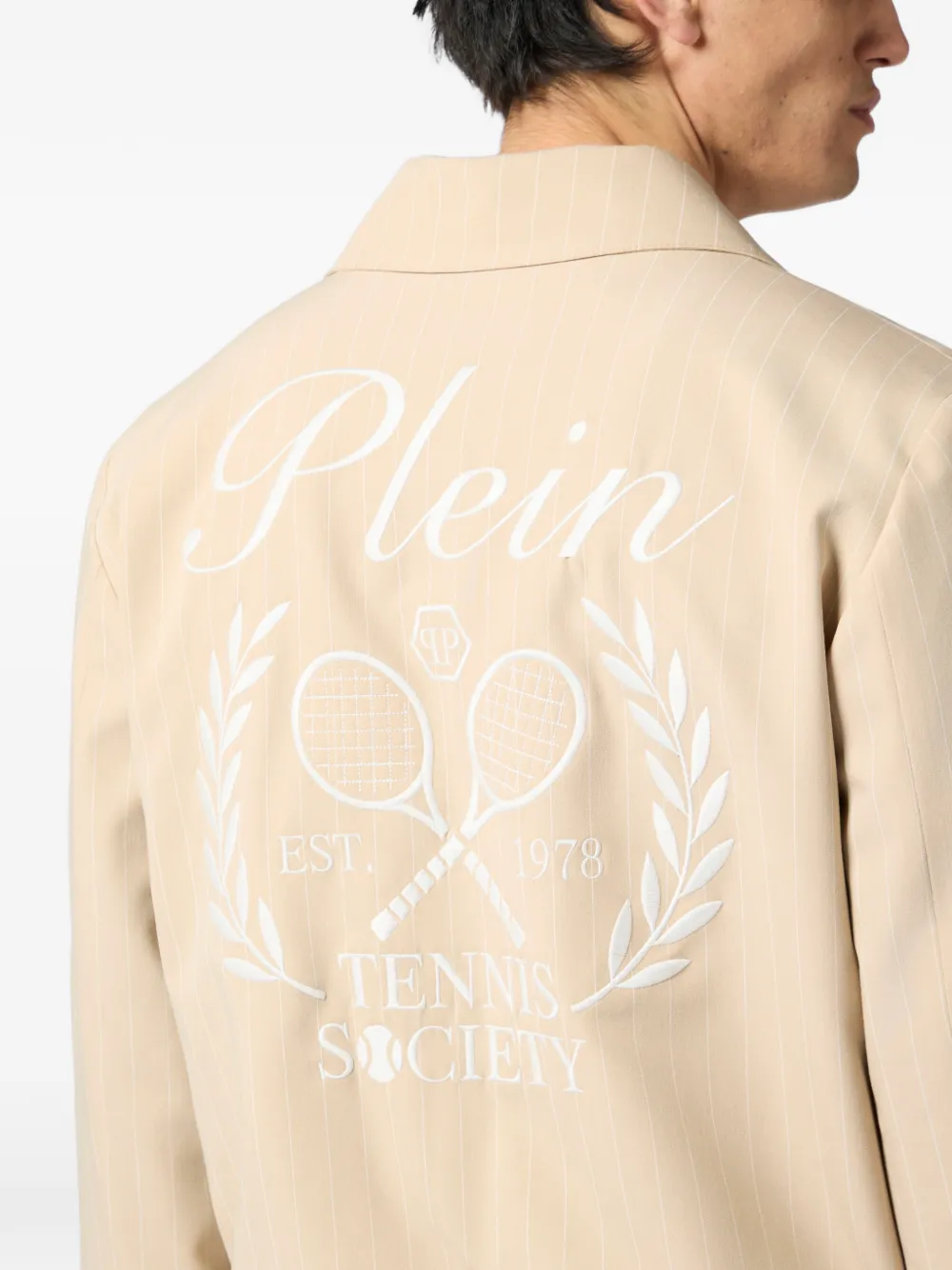 Philipp Plein Jack met rits en krijtstreep Beige