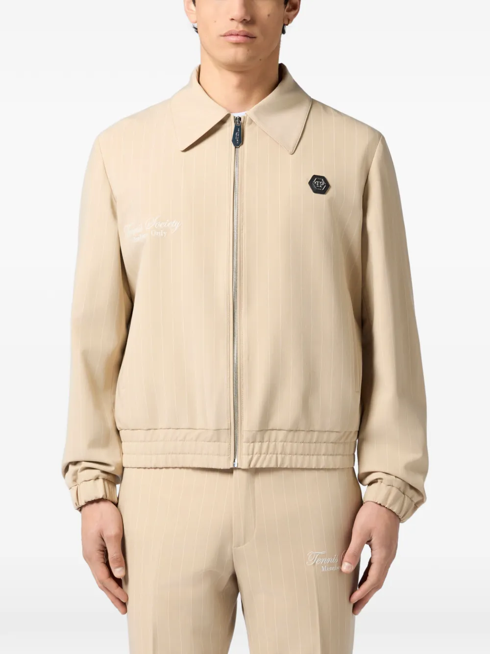 Philipp Plein Jack met rits en krijtstreep Beige