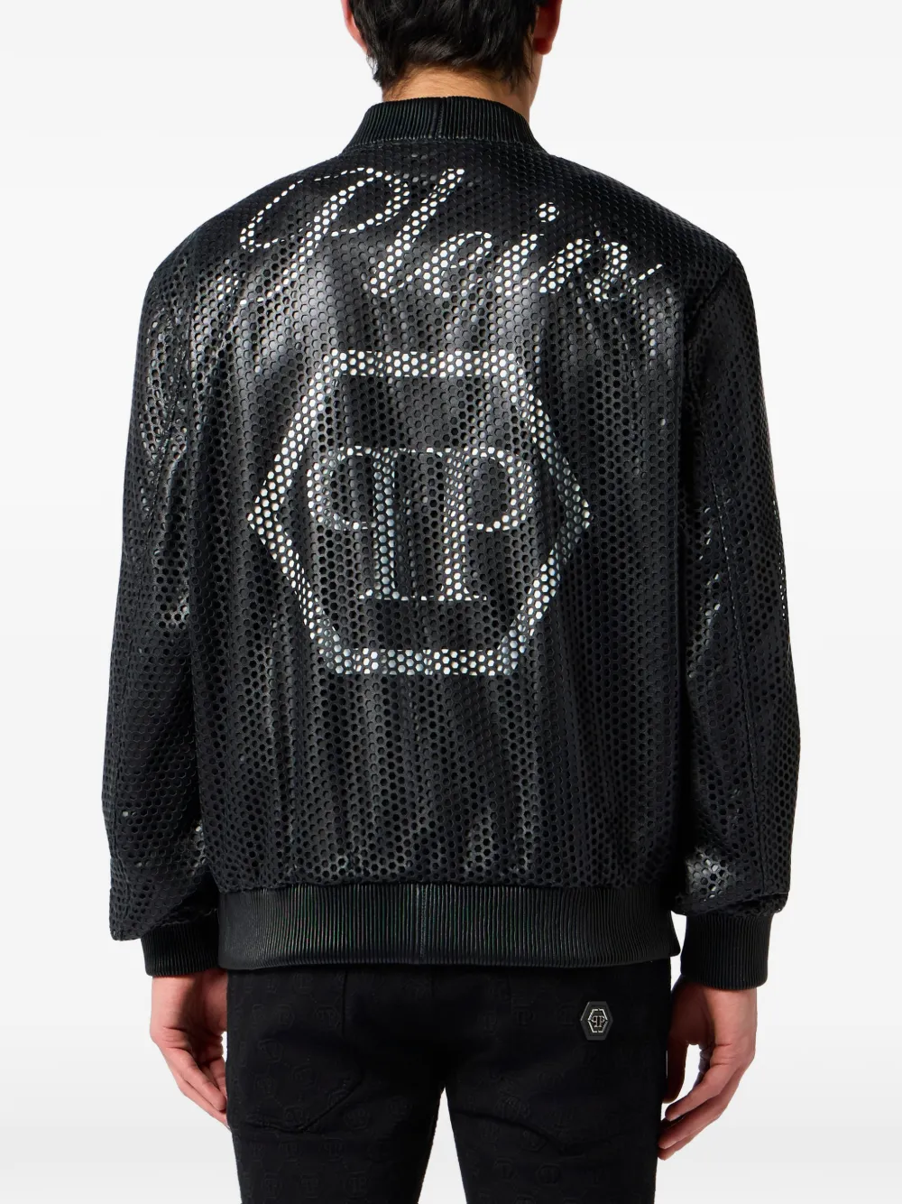 Philipp Plein Perforated Leather Bomber - Black 