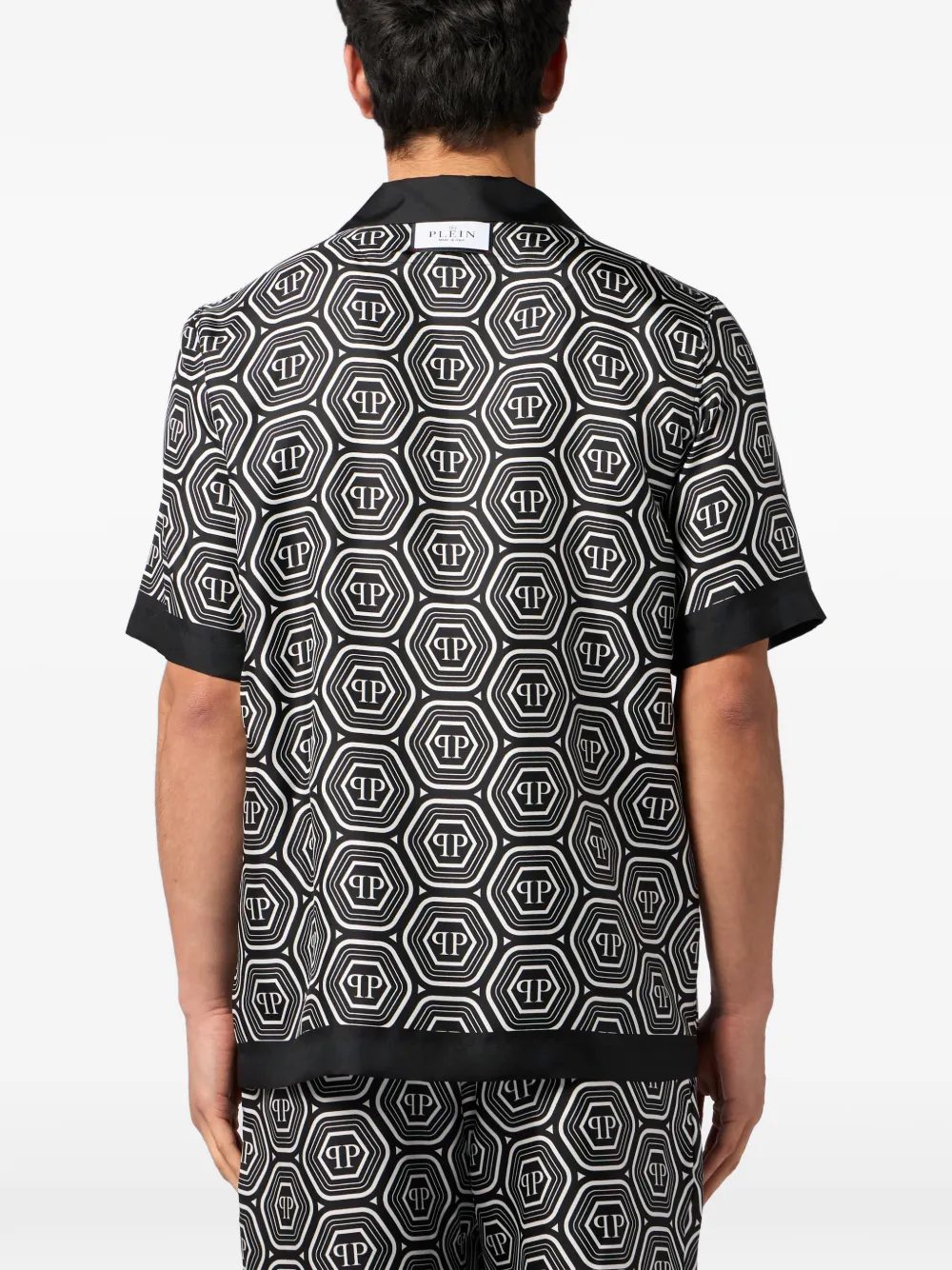 Philipp Plein Zijden bowlingshirt met monogram 70's Zwart