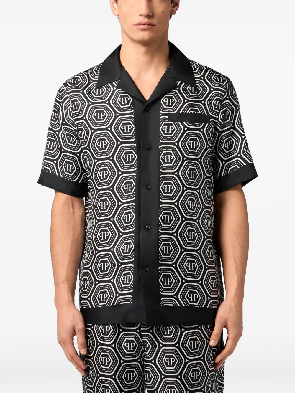 Philipp Plein Zijden bowlingshirt met monogram 70's Zwart