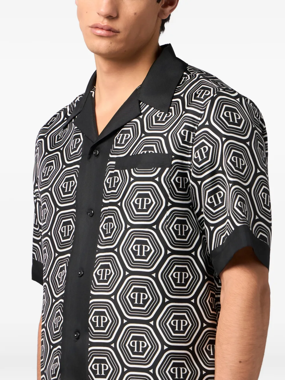 Philipp Plein Zijden bowlingshirt met monogram 70's Zwart