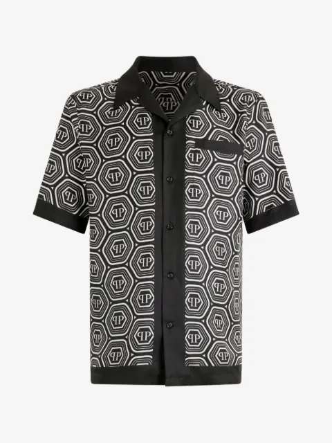 Philipp Plein camisa bowling de seda con monograma años 70