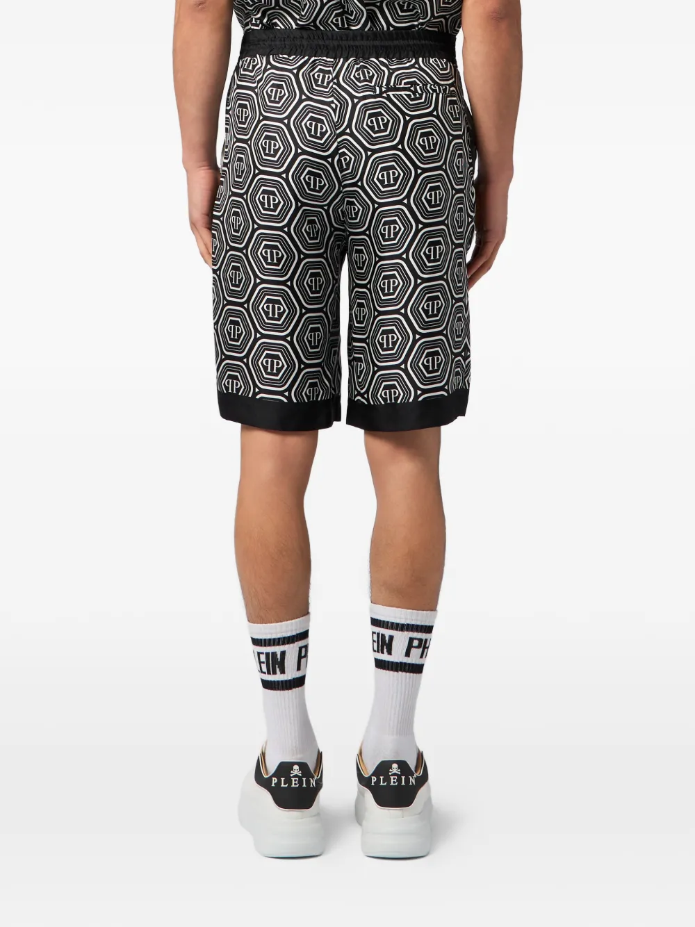 Philipp Plein Zijden shorts met trekkoord en monogram Zwart