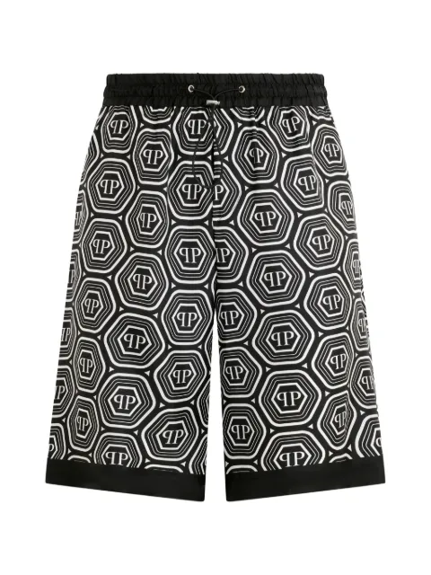 Philipp Plein monogram drawstring silk shorts