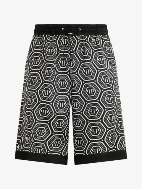Philipp Plein silk drawstring shorts monogram 70's