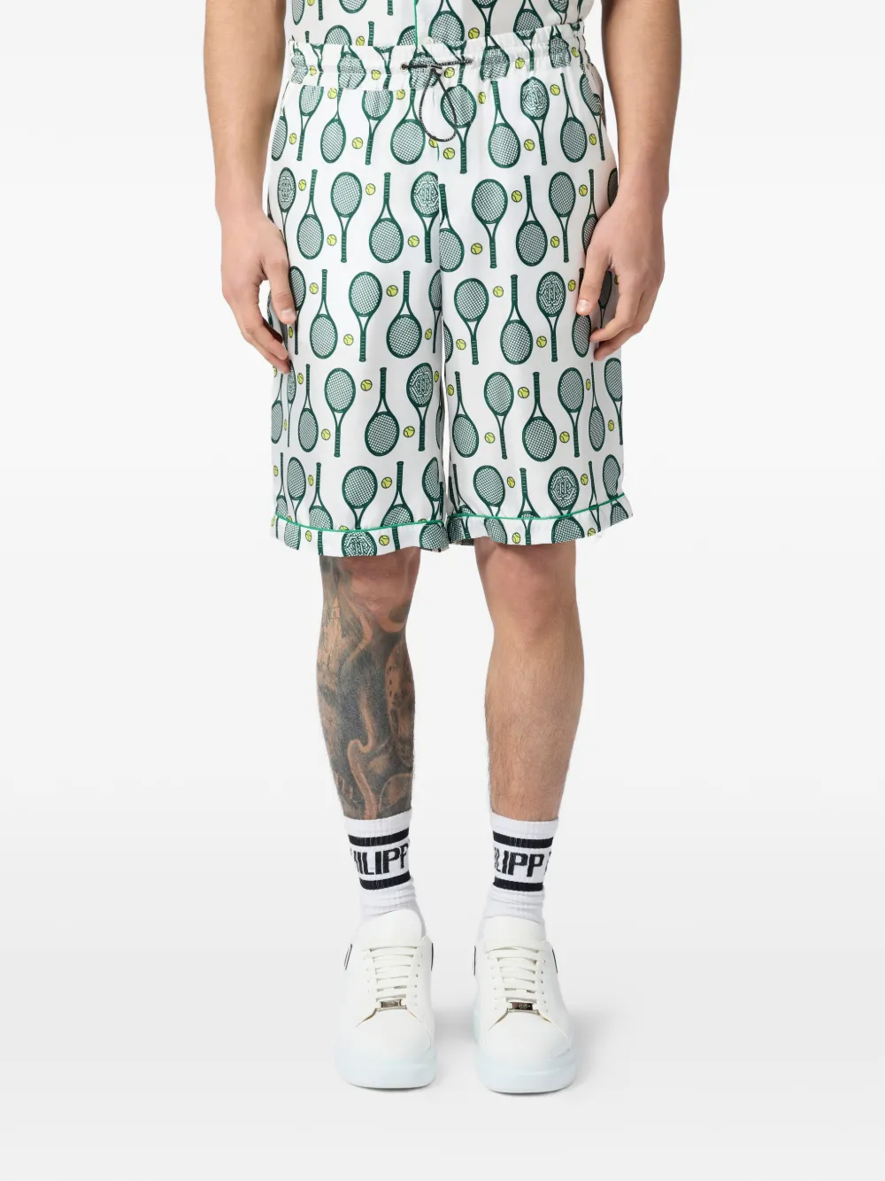 Philipp Plein Zijden tennisshorts met trekkoord Wit