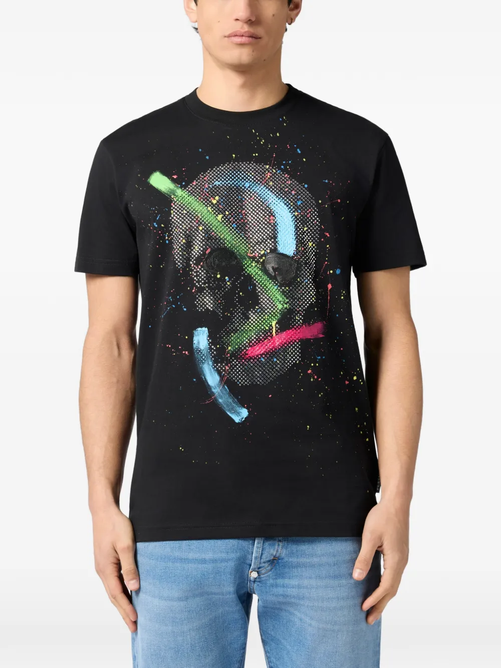 Philipp Plein Skull T-shirt met verfspatten Zwart