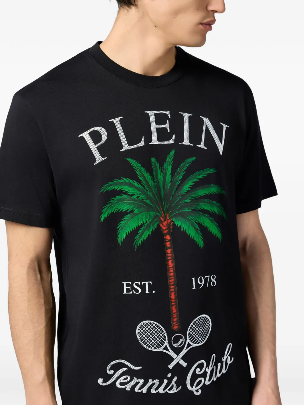 Philipp Plein Tennis Club T-shirt met ronde hals Zwart