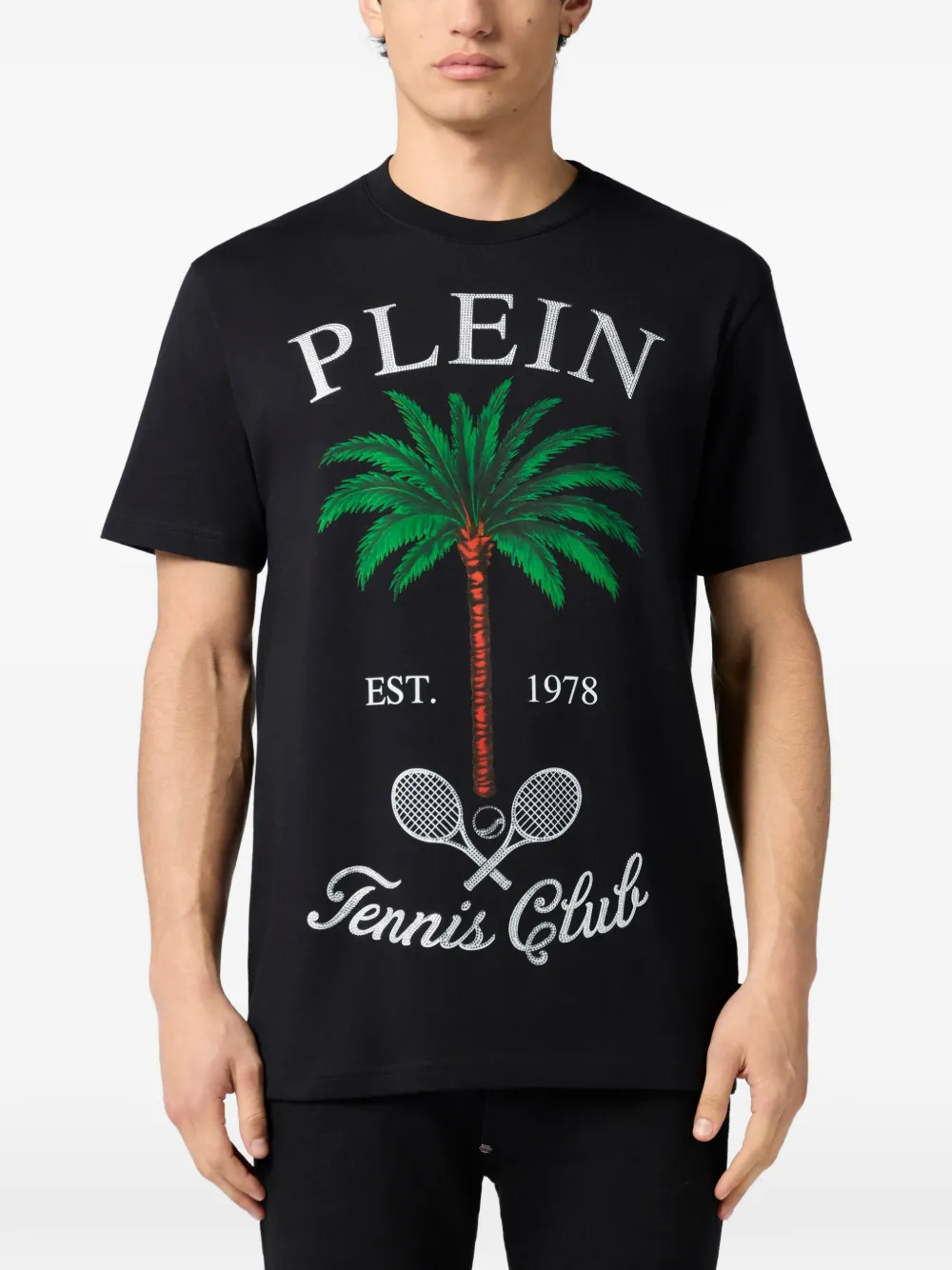 Philipp Plein Tennis Club T-shirt met ronde hals Zwart