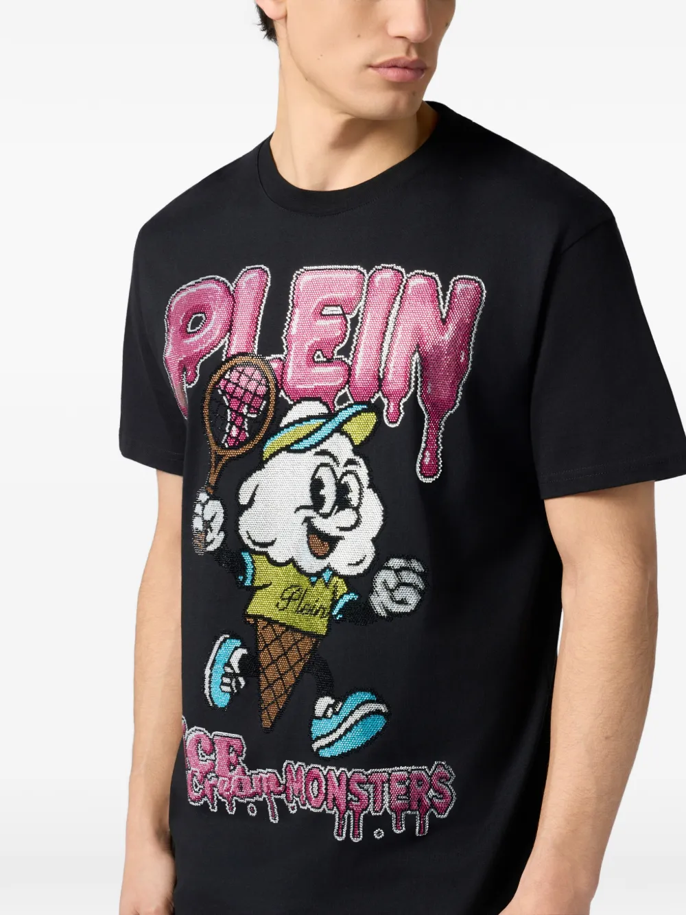 Philipp Plein Tennis Ice Cream T-shirt met ronde hals Zwart