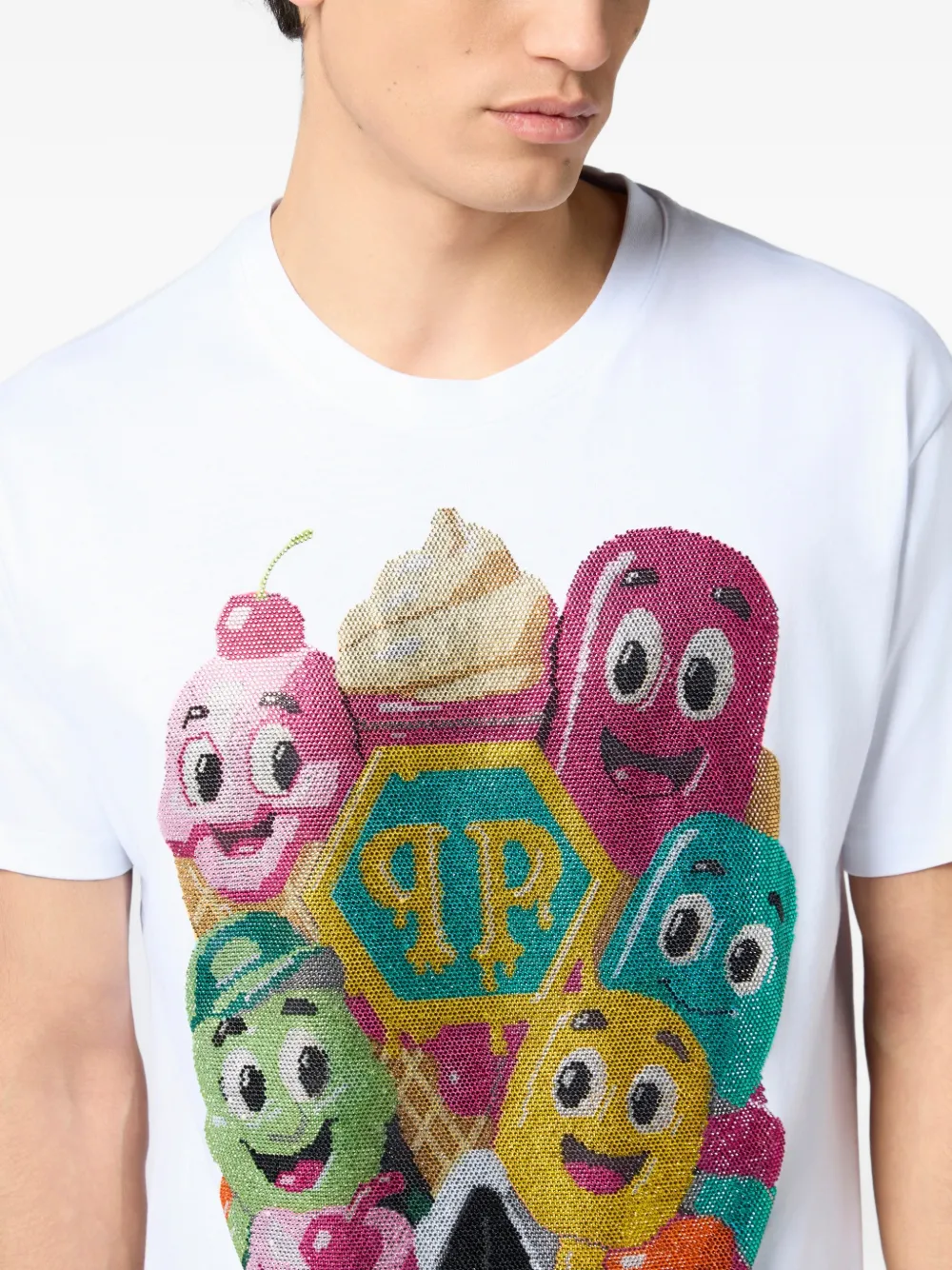 Philipp Plein Ice Cream Skull T-shirt met ronde hals Wit