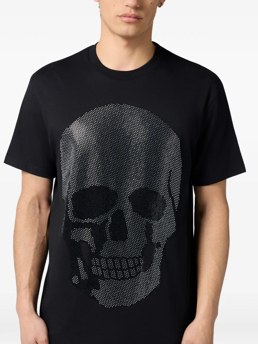 Philipp Plein T-shirt met ronde hals en doodskop steentjes Zwart