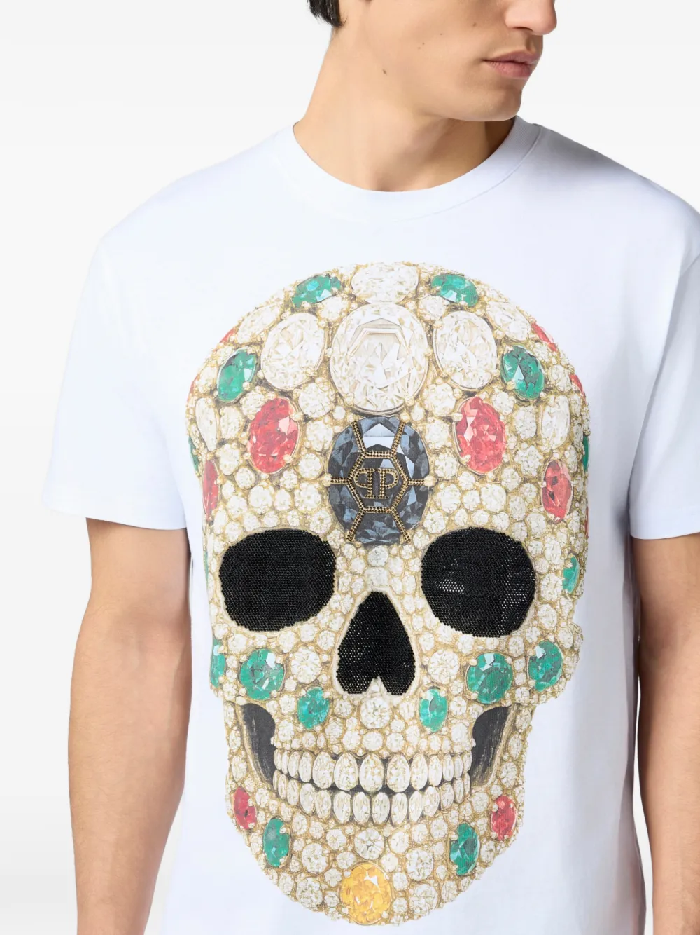 Philipp Plein T-shirt met ronde hals en doodskop Wit
