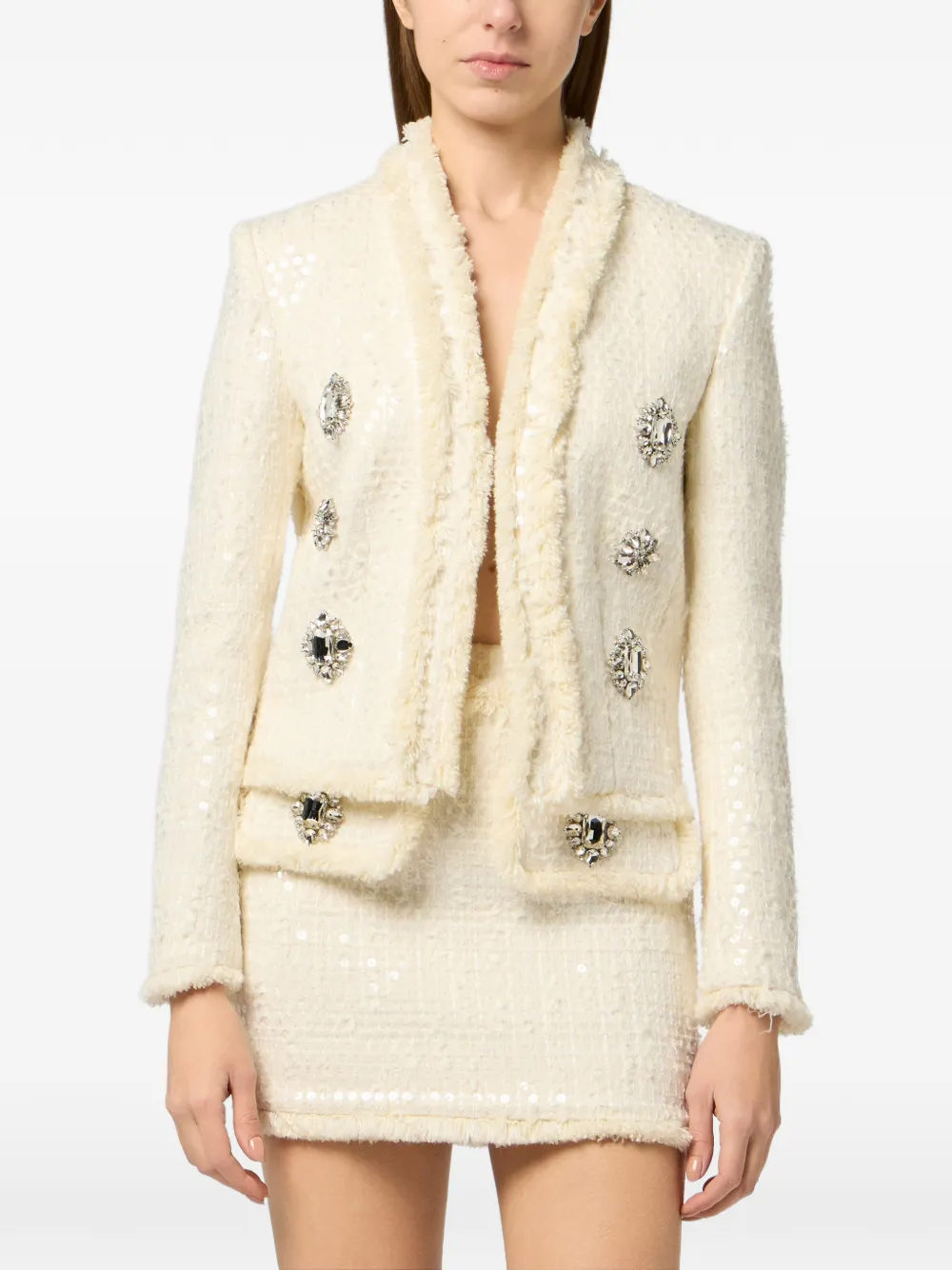 Philipp Plein Tweed bolero met pailletten Beige