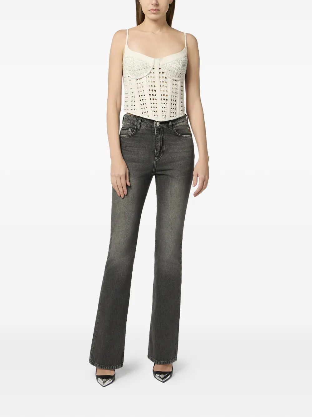 Philipp Plein Geweven leren bustier Beige